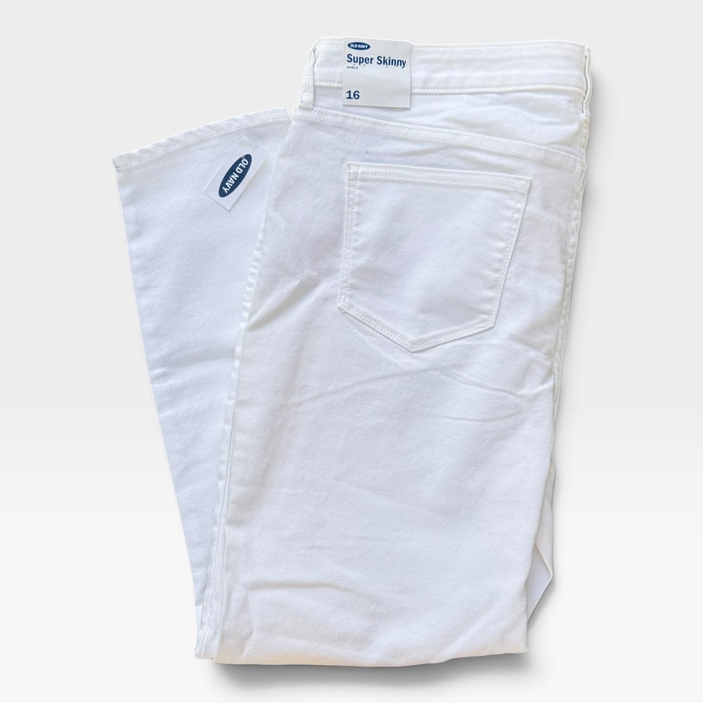 Old Navy Super Skinny Ankle Jeans Womens 16 White Stretch Denim Mid Rise Pants